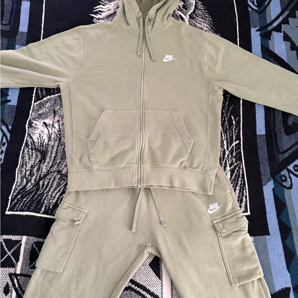 Nike Emerald-Sage Green/White Swoosh Full Zip Hoodie & Cargo Joggers Set